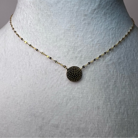 Dainty Fine Circle Reversible Gold/Sparkle CZ Necklace 18” - Picture 3 of 13